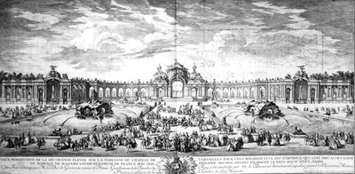 Perspectief van het terras in Versailles ter gelegenheid van het huwelijk van Louise Elisabeth van Frankrijk met Philip van Spanje in 1739, gegraveerd door Charles Nicolas Cochin fils, 1741 door Charles Nicolas II Cochin